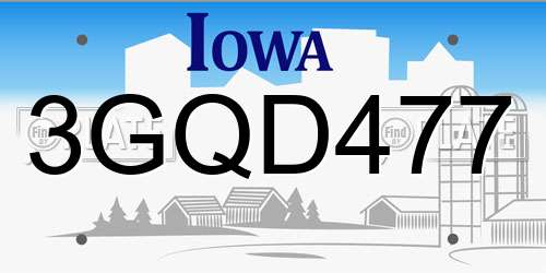 3GQD477 Iowa License Plate