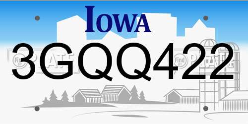 3GQQ422 Iowa License Plate