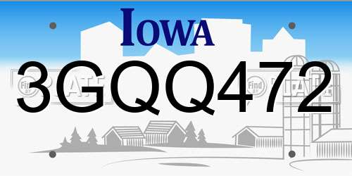 3GQQ472 Iowa License Plate