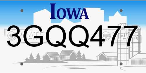 3GQQ477 Iowa License Plate