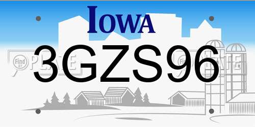 3GZS96 Iowa License Plate
