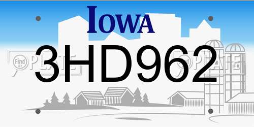 3HD962 Iowa License Plate