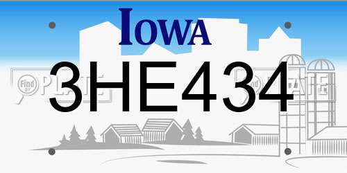 3HE434 Iowa License Plate