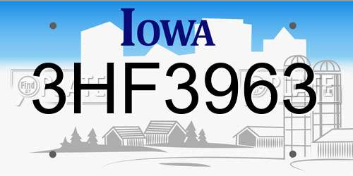 3HF3963 Iowa License Plate