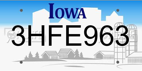 3HFE963 Iowa License Plate