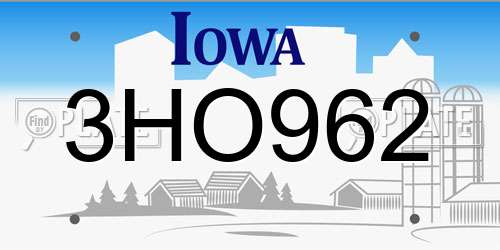 3HO962 Iowa License Plate