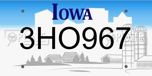3HO967 Iowa License Plate
