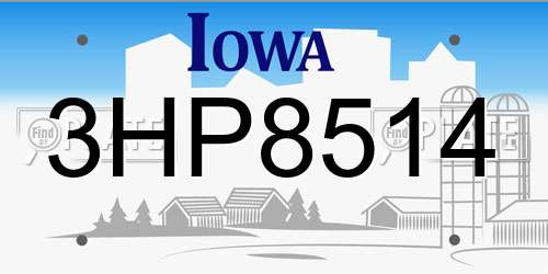 3HP8514 Iowa License Plate