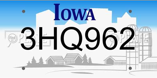 3HQ962 Iowa License Plate