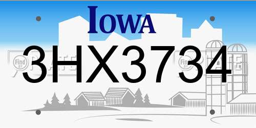 3HX3734 Iowa License Plate