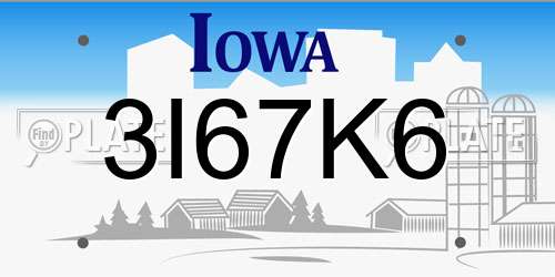 3I67K6 Iowa License Plate