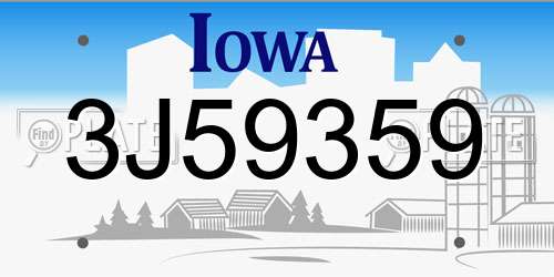 3J59359 Iowa License Plate