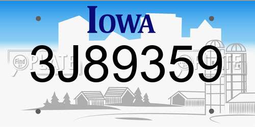 3J89359 Iowa License Plate