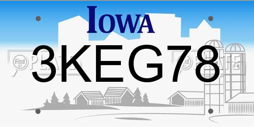 3KEG78 Iowa License Plate