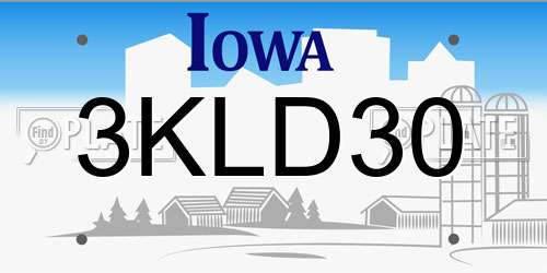 3KLD30 Iowa License Plate