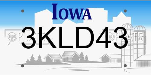 3KLD43 Iowa License Plate