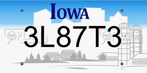 3L87T3 Iowa License Plate