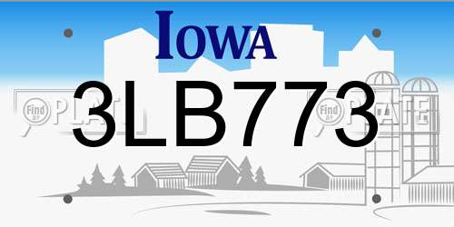 3LB773 Iowa License Plate