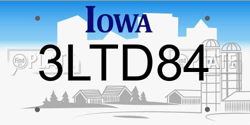 3LTD84 Iowa License Plate