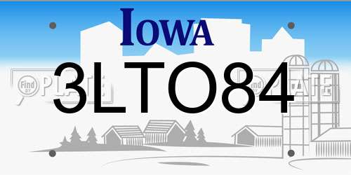3LTO84 Iowa License Plate