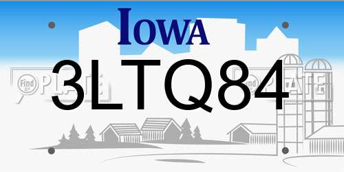 3LTQ84 Iowa License Plate