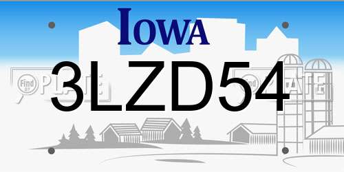 3LZD54 Iowa License Plate