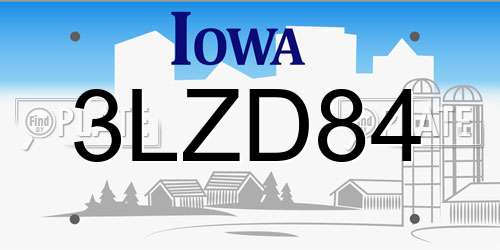 3LZD84 Iowa License Plate