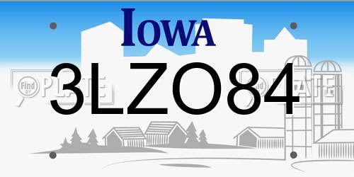 3LZO84 Iowa License Plate
