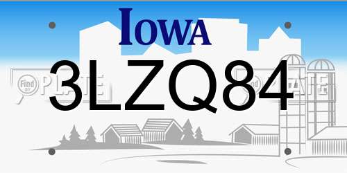 3LZQ84 Iowa License Plate