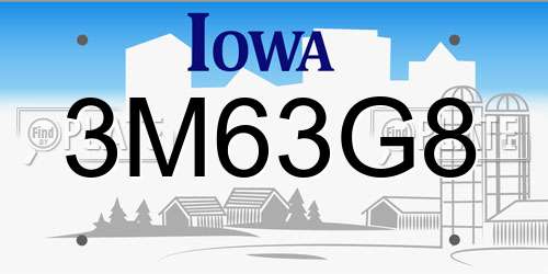 3M63G8 Iowa License Plate