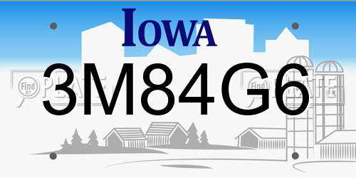 3M84G6 Iowa License Plate
