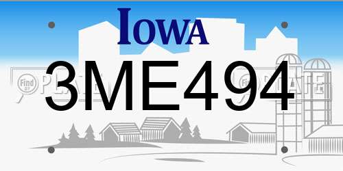 3ME494 Iowa License Plate
