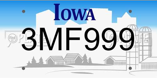 3MF999 Iowa License Plate