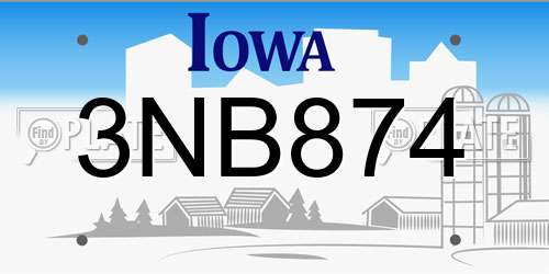 3NB874 Iowa License Plate