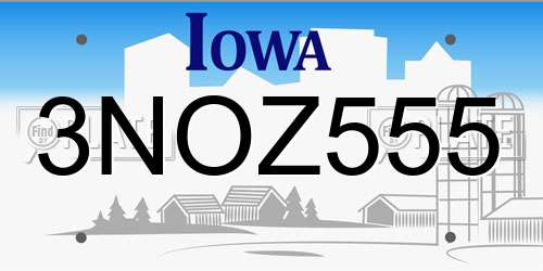 3NOZ555 Iowa License Plate