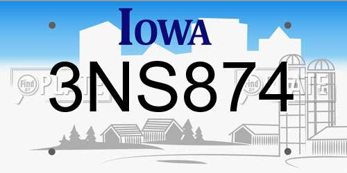 3NS874 Iowa License Plate