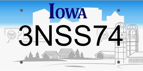 3NSS74 Iowa License Plate