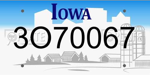 3O70067 Iowa License Plate