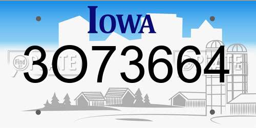 3O73664 Iowa License Plate
