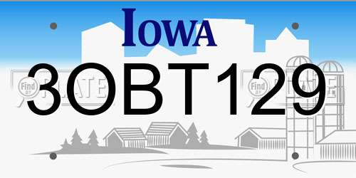 3OBT129 Iowa License Plate