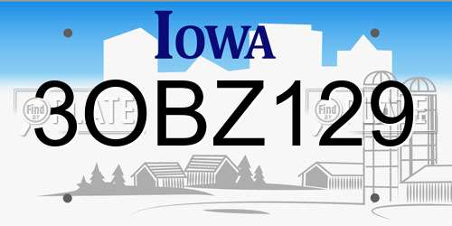 3OBZ129 Iowa License Plate