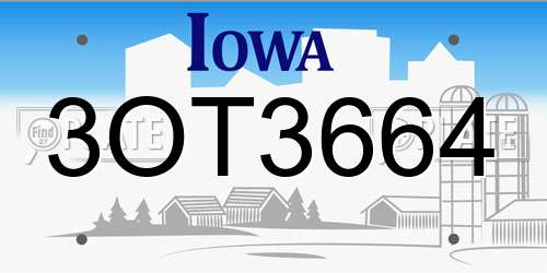 3OT3664 Iowa License Plate