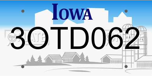 3OTD062 Iowa License Plate