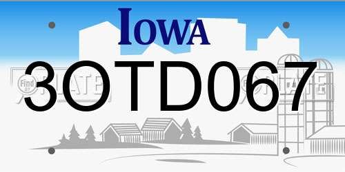 3OTD067 Iowa License Plate