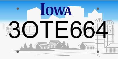 3OTE664 Iowa License Plate