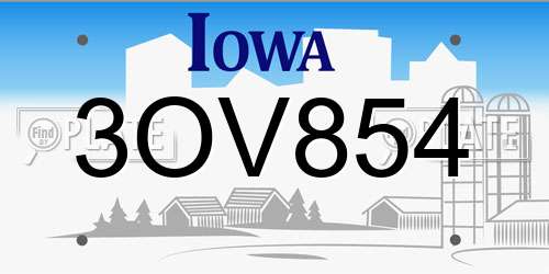 3OV854 Iowa License Plate