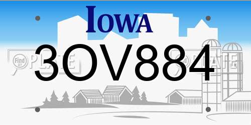 3OV884 Iowa License Plate