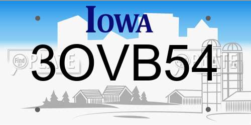 3OVB54 Iowa License Plate
