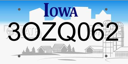 3OZQ062 Iowa License Plate