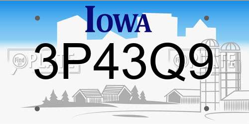 3P43Q9 Iowa License Plate